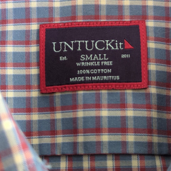 Untuckit Blue Red Check Wrinkle-Free Long Sleeve Fabiano Shirt Small - Picture 3 of 14